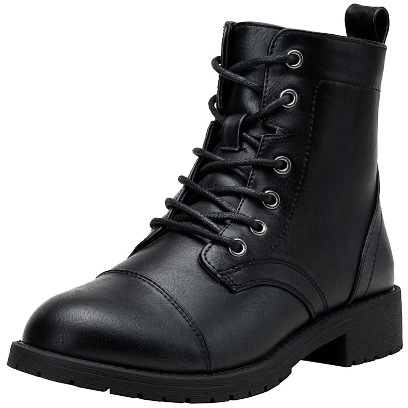 Vepose Women's Black Ankle Boots Lace up, Flat Fashion Combat Booties Low Heel, 910 Size 7.5 US (CJY910 Black 07.5) - Image 1